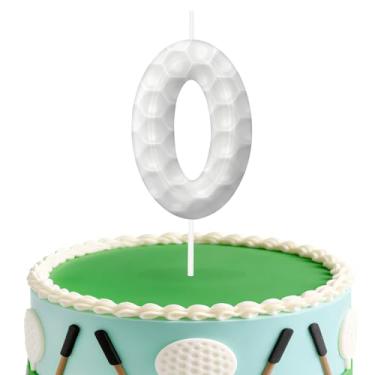 Imagem de Velas de aniversário de golfe número 0, topo de bolo com tema de golfe para meninos e meninas, decorações de bolo para aniversários, suprimentos de festa com tema esportivo, velas para decorações de