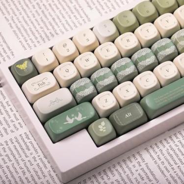 Imagem de kakiwutj Teclas verdes gradiente jade, perfil MOA para teclas de teclado 60 65 75 por cento, teclas de teclado mecânico PBT MX 138 teclas