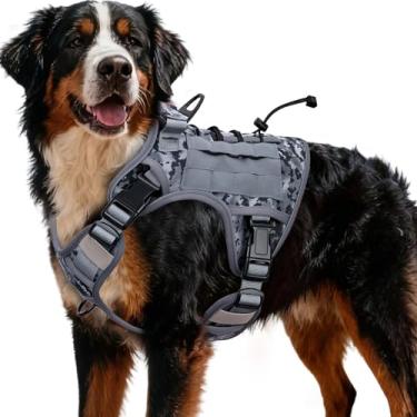 Imagem de Peitoral tático resistente para cães grandes, colete refletivo ajustável sem puxão com sistema Molle, controle de nível militar K9 para treinamento de serviço, atividades ao ar livre e mais de 10
