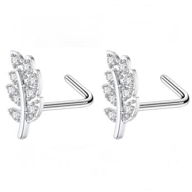 Imagem de Niaspi 2 peças de anéis de aço inoxidável 20G para mulheres 316L aço cirúrgico CZ folha nariz anéis de nariz brilhantes piercing de narina joia, 20g, Aço inoxidável, Sem Pedra Preciosa