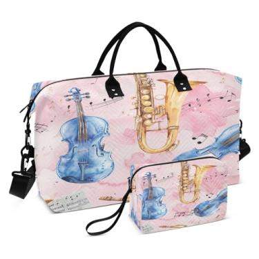 Imagem de Kigai 2 bolsas de viagem para violino azul, bolsas esportivas para homens e mulheres, bolsa noturna de ginástica com bolsa de higiene pessoal
