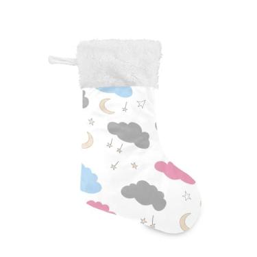 Imagem de Wassud Meia de Natal fofa com punho branco, nuvens coloridas pastel, 45,7 cm, grande para decoração de lareira e cornija, 1 pacote