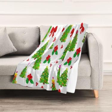 Imagem de Wassud Cobertores e mantas de Natal 152 cm x 228 cm árvore de Natal e arco cobertor para sofá, cobertor quente aconchegante de lã de pelúcia para cama, sofá, cadeira, decoração de casa