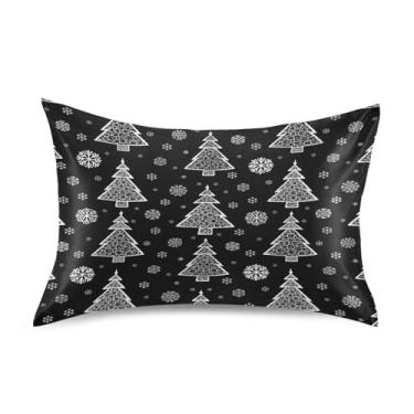 Imagem de Wassud Fronha de cetim de árvore de Natal branca para cabelo e pele fronhas de seda lisa tamanho padrão capas de travesseiro respiráveis com fecho de envelope