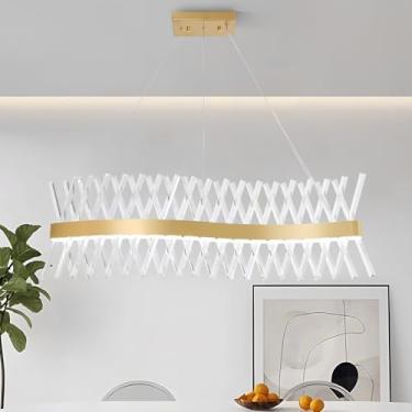Imagem de Luminária pendente moderna de cristal LED para ilha de cozinha, 100 cm, dourada, para salas de jantar, lustre de aço inoxidável, luminária pendente grande para sala de estar, dimerizável de