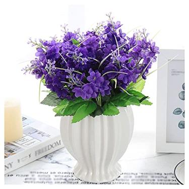 Imagem de Flores artificiais flores artificiais hortênsia pequeno vaso plástico buquê interior sala de estar lavanda decoração escritório casa varanda decoração de flores arranjos florais
