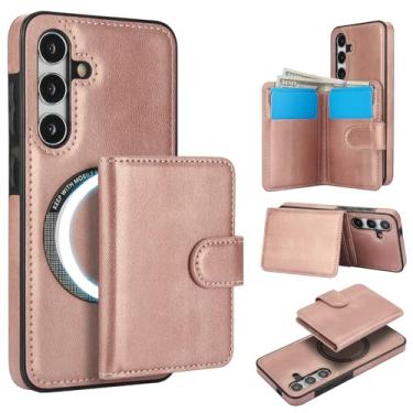 Imagem de Carteira removível para Samsung Galaxy S25 Plus compatível com Magsafe capa de carregamento sem fio com suporte para cartão, compartimento para dinheiro, capa à prova de choque 2 em 1 (ouro rosa)