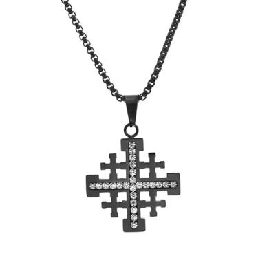 Imagem de Axylena Elegante coleção de colares com pingente de cruz, joias de cristal religiosas em ouro, prata, preto, corrente de metal premium, 1.5 X 1 Inches, Ouro, Zircônia cúbica