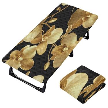 Imagem de Burbuja Lençol de berço de flores de orquídea dourada para crianças, lençol de cochilo acolchoado portátil com faixa elástica para meninas e meninos, lavável na máquina, 63,5 x 127 cm