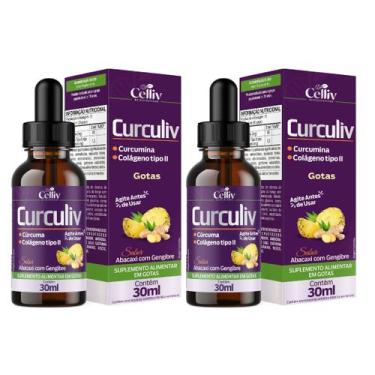 Imagem de 2x Curculiv Cúrcu e Colágeno Tipo II Gotas 30ml Celliv