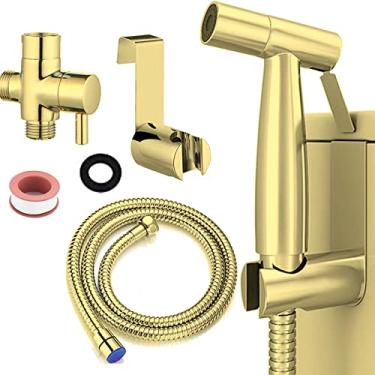 Imagem de Kit de pulverizador de bidê de banheiro portátil de aço inoxidável - multiuso para fraldas de pano, banho de animais de estimação e higiene feminina com mangueira (ouro)