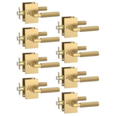 Imagem de Asidrama Pacote com 8 maçanetas de porta de passagem de bronze champanhe, maçaneta de porta com maçanetas internas para quarto ou banheiro, puxadores de porta resistentes interiores com fechaduras