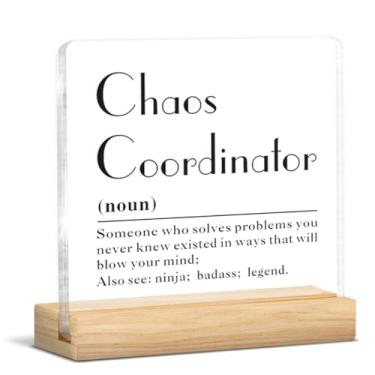 Imagem de Chaos Coordinator Gifts for Men Women Teacher Mentor Boss Manager, Chaos Coordinator Definition Placa decorativa de acrílico transparente para escritório em casa, 10 x 10 cm
