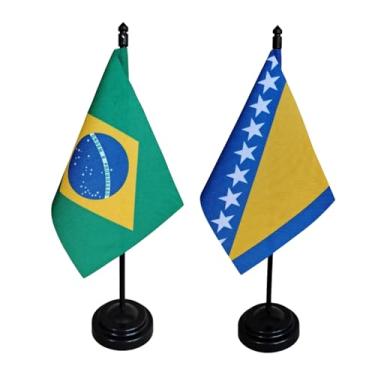 Imagem de Kit Bandeira de Mesa Brasil e Bósnia e Herzegovina, 26cm Altura, 18x11cm Bandeiras, Multicolorido, Oxford, Base Plástica, para Escritório, Eventos, Decoração