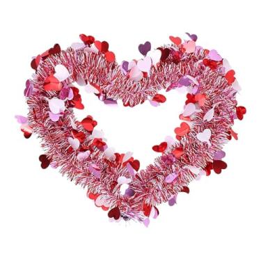 Imagem de KiBcsLic Guirlanda de enfeites metálicos para o Dia dos Namorados, guirlanda decorativa brilhante com estampa de coração para teto, lareira ou para decoração, 500cm X 9cm X 9cm