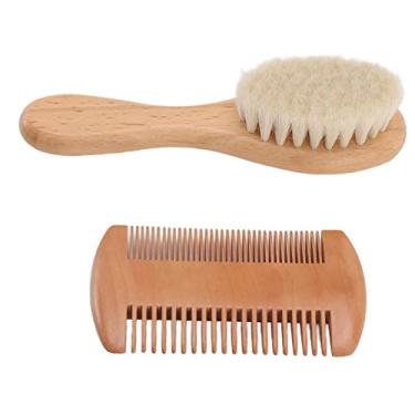 Imagem de Hilitand Conjunto de Escova e Pente de Madeira para bebê, Cerdas Naturais de Cabelo de Cabra para Massagem Suave No Couro Cabeludo Recém-nascido e Cuidados Com Touca de Berço, Pente de