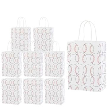 Imagem de Zanceamy Pacote com 24 sacos de presente com temas esportivos, futebol, basquete, sacolas de papel de lembrancinha de beisebol com alças, sacolas de papel reutilizáveis para festa temática esportiva