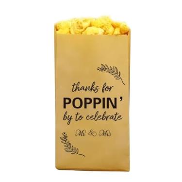Imagem de AnyDesign 100 peças Thanks for Poppin 'By to Celebrate Pipoca Bags Wedding Engagement Bolsa de papel descartável Kraft resistente à gordura Sacos de lanche para lembrancinhas de chá de panela