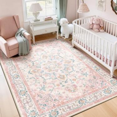 Imagem de CAPALOCA Tapetes laváveis à máquina, tapete de berçário, 15 x 23 cm, fofo, antiderrapante, repelente de água, estampa macia para quarto, decoração interna, sala de jogos, rosa-petróleo