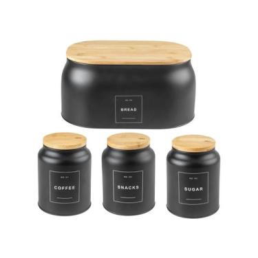 Imagem de Kit Latas Mantimentos Pão Açúcar Café Bolacha Bambu Preto Ou - OU , Se