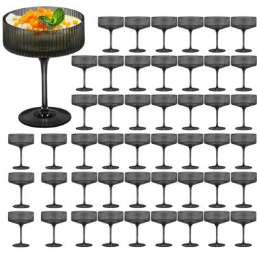 Imagem de 48 peças de copos de martini 297 g copos de cupê com nervuras plasitc champanhe à prova de estilhaçamento acrílico vintage copos de vinho Margarita copos descartáveis para festas de casamento