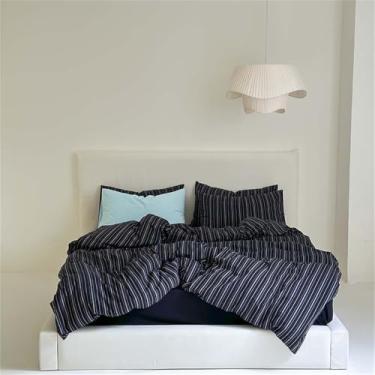 Imagem de Conjunto de cama com estampa simples de listras pretas, incluindo capa de edredom, lençol e fronha, tamanho solteiro, casal, queen e king (4 peças).