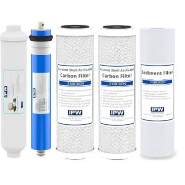 Imagem de IPW Industries Kit de filtro de substituição de osmose reversa universal de 5 estágios sob a pia | Substitua a cada 6-12 meses para água pura e refrescante