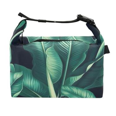 Imagem de TSENQUE Lancheira verde exuberante com folhas de bananeira para mulheres, lancheira portátil, lancheira para trabalho, linda bolsa térmica floral para adultos