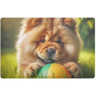 Imagem de Capacho de cachorro fofo Chow Chow personalizado para decoração de entrada, tapetes de entrada, tapetes de cozinha antiderrapantes e laváveis, 81 x 50 cm