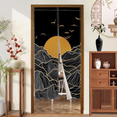 Imagem de XMJJKUF Cortina de porta tradicional japonesa preta Noren estilo longo japonesa tapeçaria de porta impressão de montanha tratamento de janela poliéster para divisória divisória decoração de casa, 85