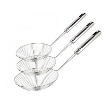 Imagem de Kit 3 Escumadeira Fritura Inox Batata Pastel Resistente 11/13/17cm