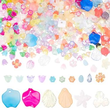 Imagem de AHANDMAKER 480 peças de tampas de contas de flores de plástico, 5 estilos de contas espaçadoras de flor de lírio e sino de lírio, contas soltas florais coloridas para fazer joias, colares, pulseiras