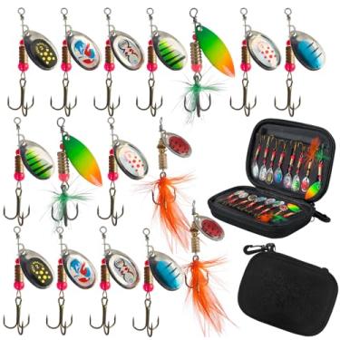 Imagem de FREE FISHER 16 iscas giratórias de robalo, iscas de colher de pesca, cauda de galo, metal rígido com bolsa de transporte