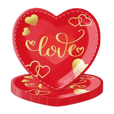 Imagem de Herytem 24 peças de pratos de papel em forma de coração para Dia dos Namorados – Pratos de sobremesa descartáveis com coração vermelho de 18 cm para festa dos namorados, casamento, noivado ou jantar