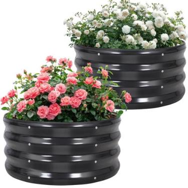 Imagem de Cama de jardim elevada galvanizada Permade 61x61x30cm, redonda, cinza