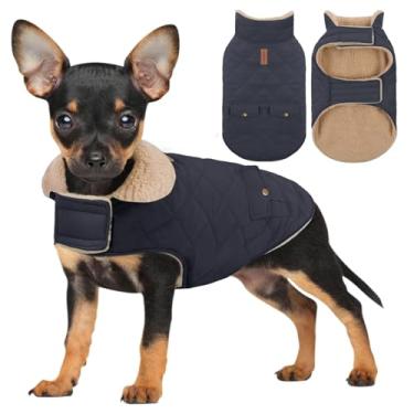 Imagem de Casaco de inverno para cães pequenos, casaco sólido para filhotes, casaco quente para clima frio, roupas espessas à prova de vento para ambientes internos e externos, azul marinho PP