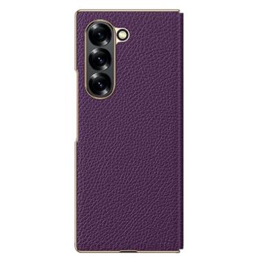 Imagem de Capa de couro genuíno para Samsung Galaxy Z Fold 6, capa flip magnética fina de luxo com moldura galvanizada à prova de choque