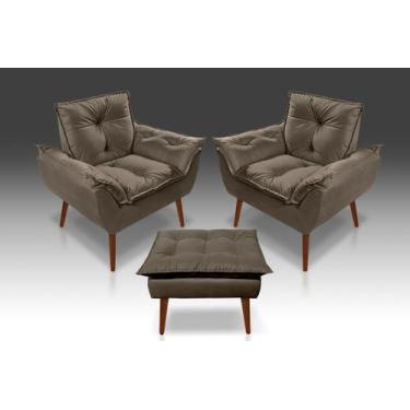 Imagem de Kit 02 Poltrona Opala + Puff Opala Suede Marrom -CASA DA POLTRONA 