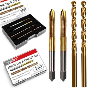 Imagem de Conjunto de brocas e torneiras métricas, 2 peças M3 x 0,5 HSS 6542 torneiras de ponta espiral e 2 peças de brocas torcidas de cobalto de titânio M35 de 2,5 mm, para reparo de eletrônicos, metalurgia