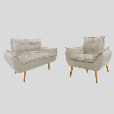 Imagem de Kit 01 Poltrona Opala + 01 Namoradeia Opala Suede Bege -CASA DA POLTRO