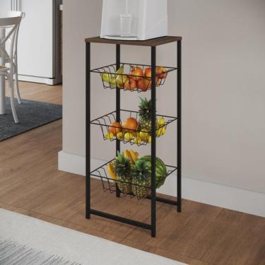 Imagem de Fruteira Montada Fixa Aço Preto Cesto Preto Tampo Amendoa - Veneza - I