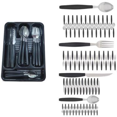 Imagem de Kit Faqueiro Inox Berlim 96 Pçs C/ 4 Porta Talheres Preto - EM CASA TE