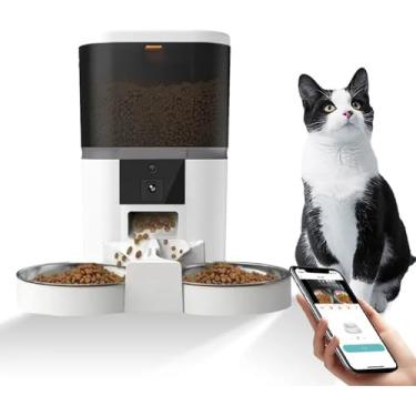 Imagem de Alimentador Automático para Gatos com Câmera WiFi - Controle por App, Ideal para Viagens, Projeta e Alimenta Seu Pet (Branco)