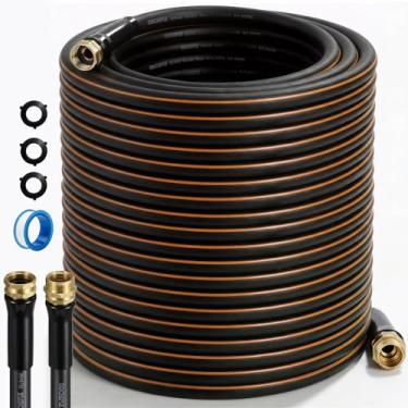 Imagem de Mangueira de jardim, mangueira de água de borracha resistente de 30.5 m 5/20.3 cm, explosão de 550 PSI, conectores giratórios anti-torção de 360°, flexível para todos os climas, à prova de vazamento