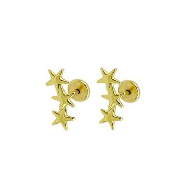 Imagem de Brinco Estrelinha Tripla Folheado a Ouro para Bebês e Crianças - Famil
