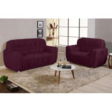 Imagem de capa de sofa 3 e 2 lugares padrao 21 elasticos super ajustavel qualidade premium (VINHO)