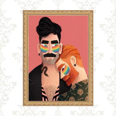 Imagem de Quadro Moldura Dourada Homens Gays 33X24Cm