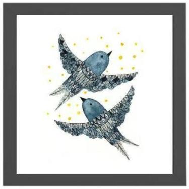 Imagem de Quadro Quadrado Desenho Passarinhos 20X20Cm