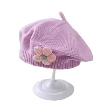 Imagem de Gorro De Inverno Quente Para Meninas Bebês, Chapéu De Flor Tricotado, 