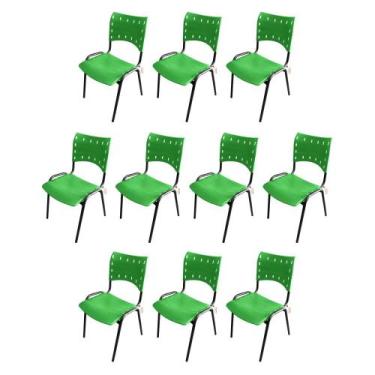 Imagem de Kit com 10 Cadeiras ISO PP RP Empilhavel Color - Verde - MAK DECOR